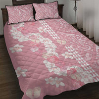 Soft Pink Hawaii Anthurium Plumeria Lei Quilt Bed Set