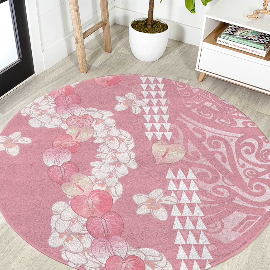 Soft Pink Hawaii Anthurium Plumeria Lei Round Carpet