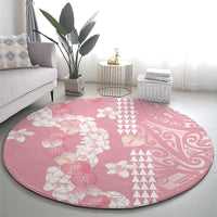 Soft Pink Hawaii Anthurium Plumeria Lei Round Carpet
