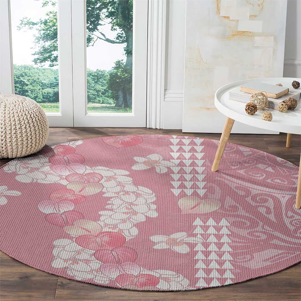 Soft Pink Hawaii Anthurium Plumeria Lei Round Carpet
