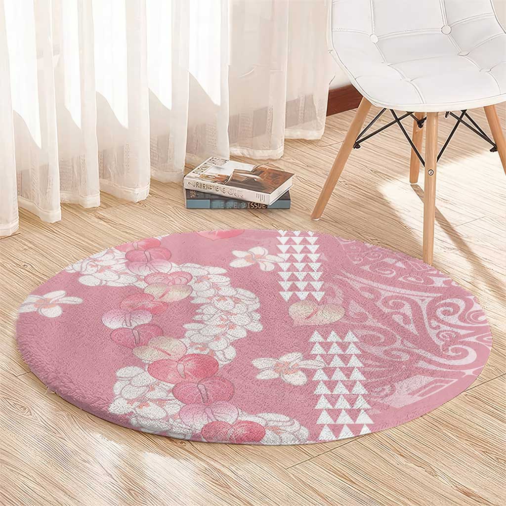 Soft Pink Hawaii Anthurium Plumeria Lei Round Carpet
