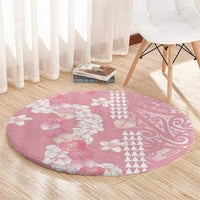 Soft Pink Hawaii Anthurium Plumeria Lei Round Carpet