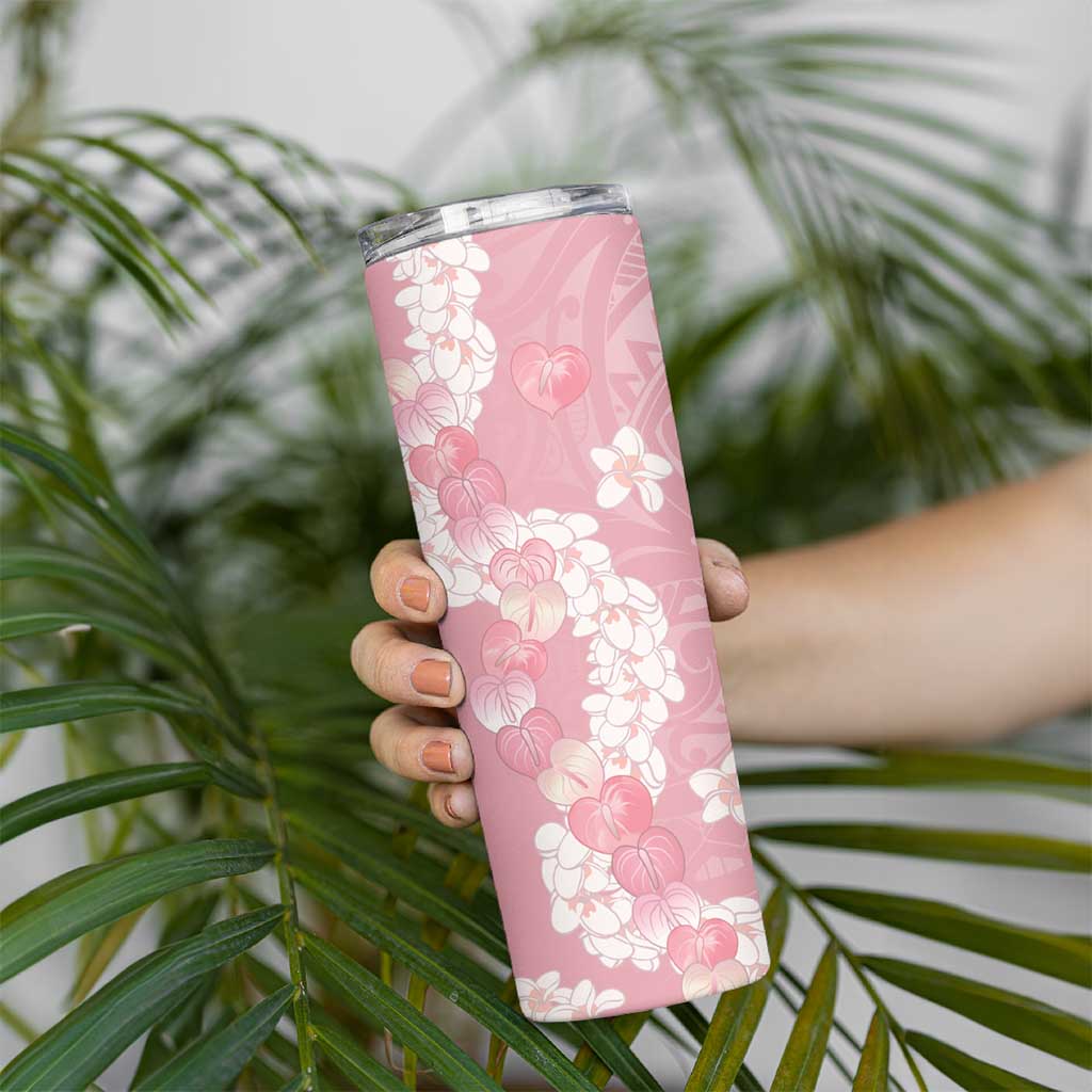 Soft Pink Hawaii Anthurium Plumeria Lei Skinny Tumbler