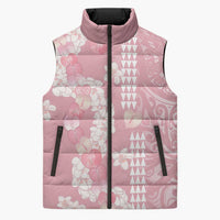 Soft Pink Hawaii Anthurium Plumeria Lei Sleeveless Puffer Jacket