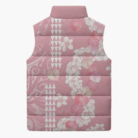 Soft Pink Hawaii Anthurium Plumeria Lei Sleeveless Puffer Jacket
