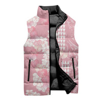 Soft Pink Hawaii Anthurium Plumeria Lei Sleeveless Puffer Jacket
