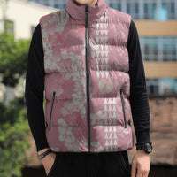 Soft Pink Hawaii Anthurium Plumeria Lei Sleeveless Puffer Jacket