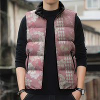 Soft Pink Hawaii Anthurium Plumeria Lei Sleeveless Puffer Jacket