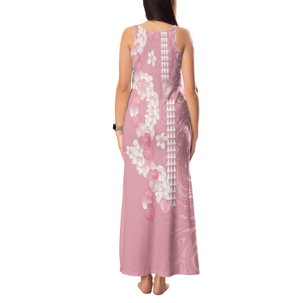 Soft Pink Hawaii Anthurium Plumeria Lei Tank Maxi Dress