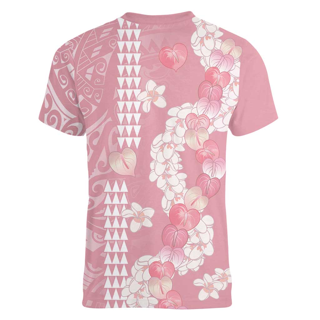 Soft Pink Hawaii Anthurium Plumeria Lei Women V-Neck T-Shirt
