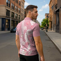 Soft Pink Hawaii Anthurium Plumeria Lei Zipper Polo Shirt