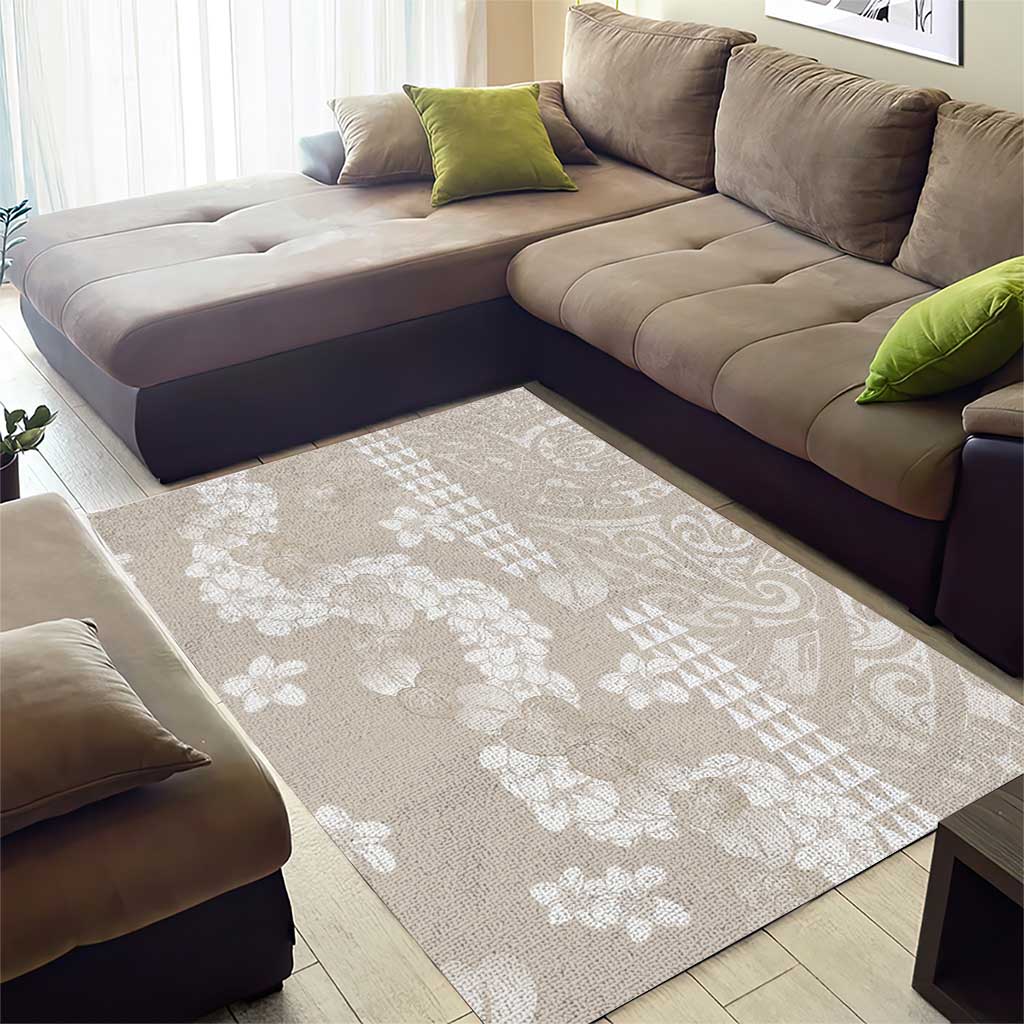 Suede Beige Hawaii Anthurium Plumeria Lei Area Rug LT9 - Polynesian Pride