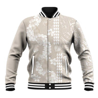 Suede Beige Hawaii Anthurium Plumeria Lei Baseball Jacket