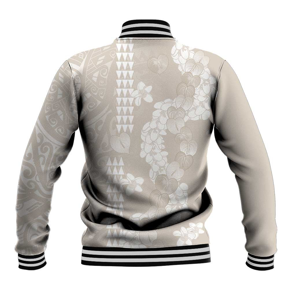 Suede Beige Hawaii Anthurium Plumeria Lei Baseball Jacket