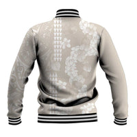 Suede Beige Hawaii Anthurium Plumeria Lei Baseball Jacket