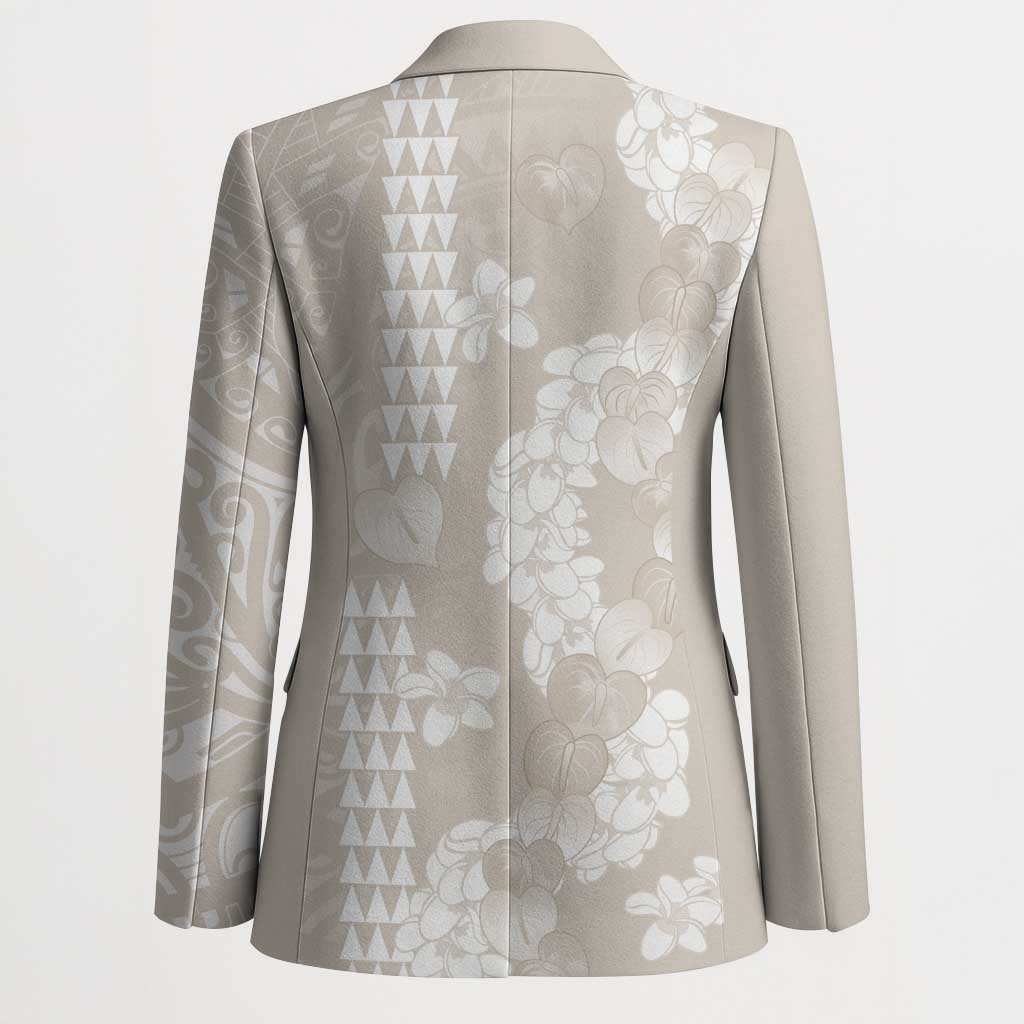 Suede Beige Hawaii Anthurium Plumeria Lei Blazer