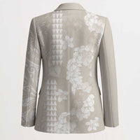 Suede Beige Hawaii Anthurium Plumeria Lei Blazer