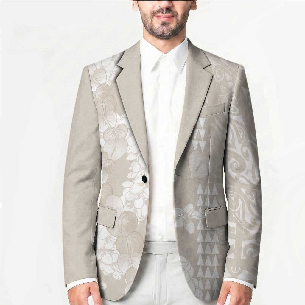 Suede Beige Hawaii Anthurium Plumeria Lei Blazer