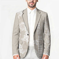 Suede Beige Hawaii Anthurium Plumeria Lei Blazer