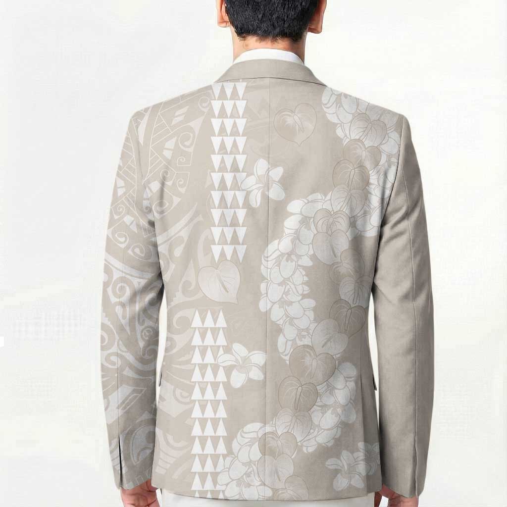 Suede Beige Hawaii Anthurium Plumeria Lei Blazer