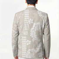 Suede Beige Hawaii Anthurium Plumeria Lei Blazer