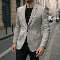 Suede Beige Hawaii Anthurium Plumeria Lei Blazer