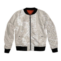 Suede Beige Hawaii Anthurium Plumeria Lei Bomber Jacket