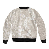 Suede Beige Hawaii Anthurium Plumeria Lei Bomber Jacket