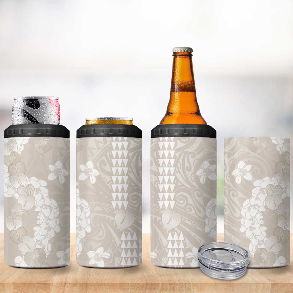 Suede Beige Hawaii Anthurium Plumeria Lei 4 in 1 Can Cooler Tumbler