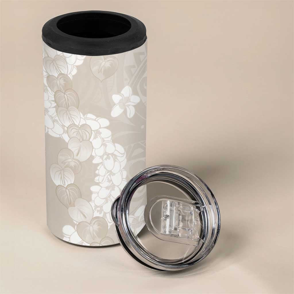 Suede Beige Hawaii Anthurium Plumeria Lei 4 in 1 Can Cooler Tumbler