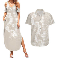 Suede Beige Hawaii Anthurium Plumeria Lei Couples Matching Summer Maxi Dress and Hawaiian Shirt LT9 Beige - Polynesian Pride