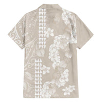 Suede Beige Hawaii Anthurium Plumeria Lei Family Matching Long Sleeve Bodycon Dress and Hawaiian Shirt LT9 - Polynesian Pride