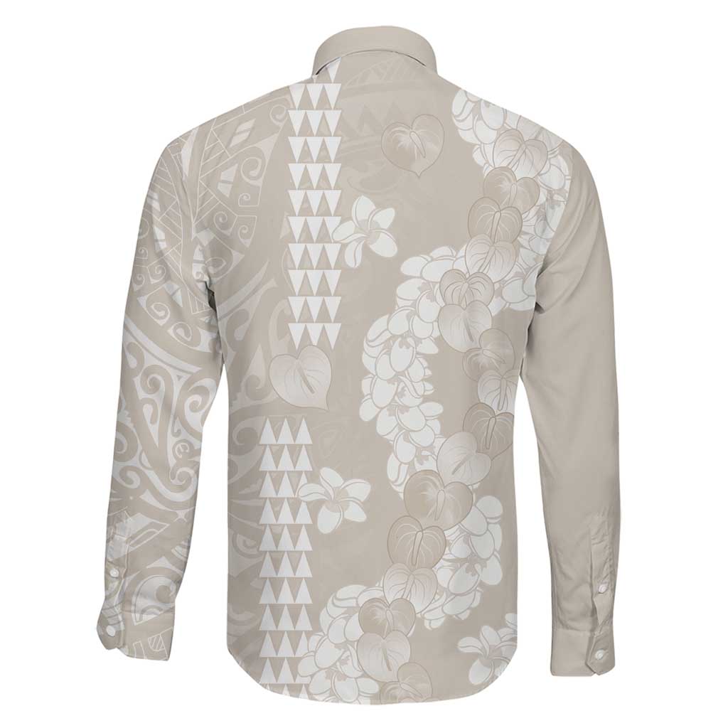 Suede Beige Hawaii Anthurium Plumeria Lei Family Matching Off Shoulder Short Dress and Hawaiian Shirt