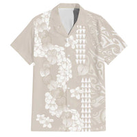 Suede Beige Hawaii Anthurium Plumeria Lei Family Matching Puletasi and Hawaiian Shirt LT9 Dad's Shirt - Short Sleeve Beige - Polynesian Pride