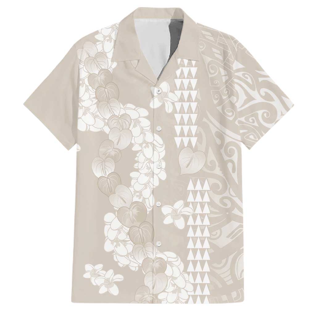Suede Beige Hawaii Anthurium Plumeria Lei Family Matching Summer Maxi Dress and Hawaiian Shirt
