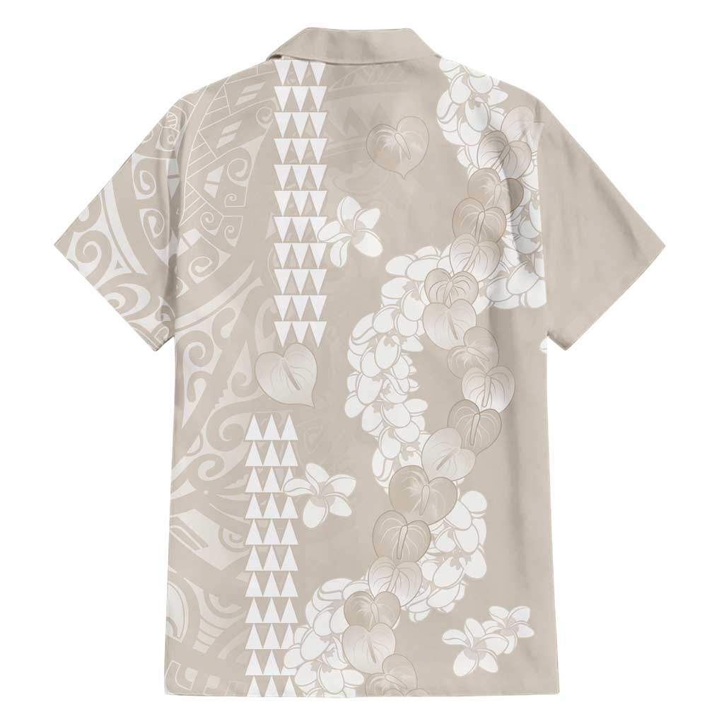 Suede Beige Hawaii Anthurium Plumeria Lei Family Matching Tank Maxi Dress and Hawaiian Shirt