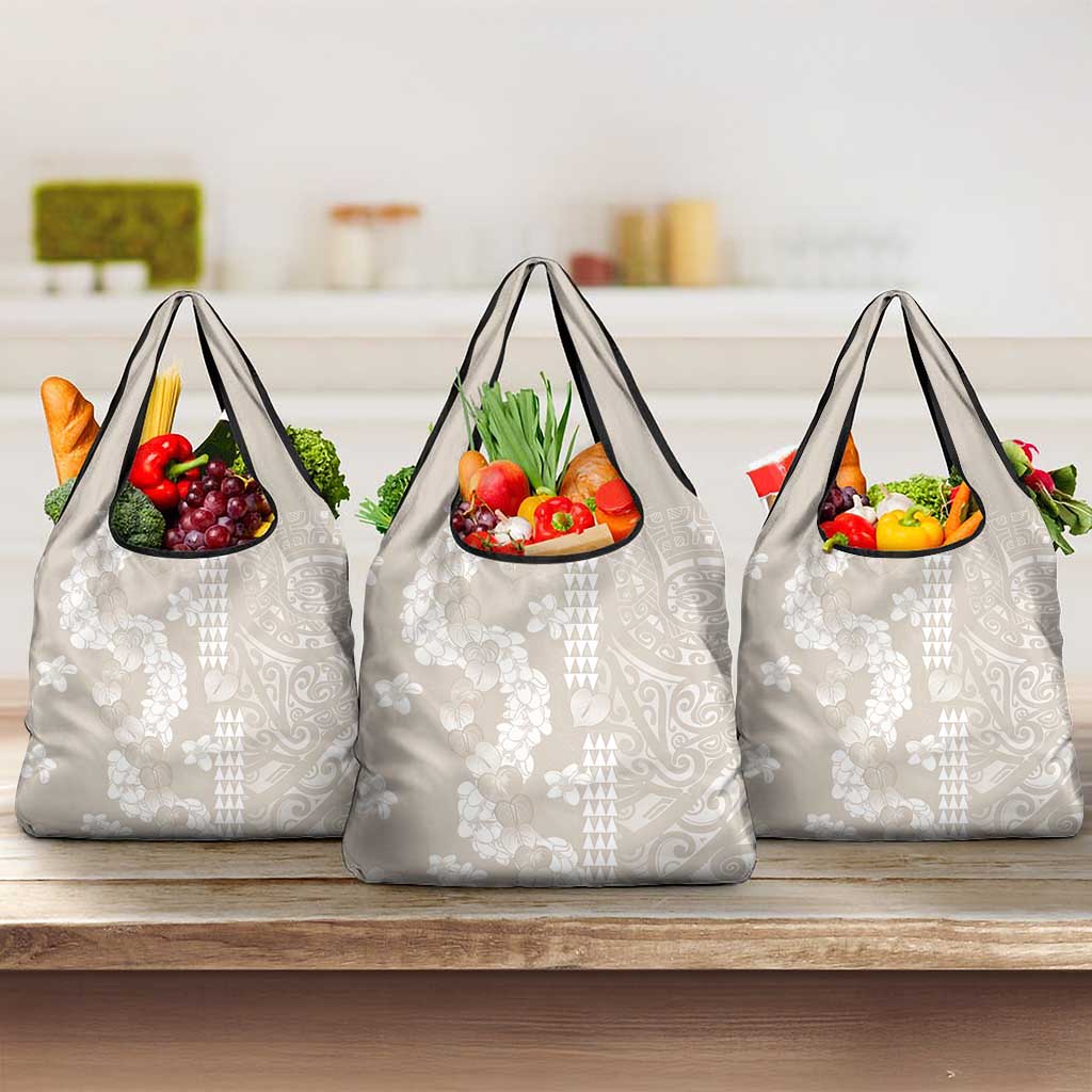 Suede Beige Hawaii Anthurium Plumeria Lei Grocery Bag