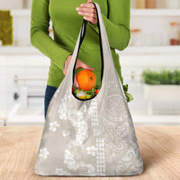 Suede Beige Hawaii Anthurium Plumeria Lei Grocery Bag