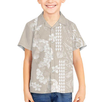 Suede Beige Hawaii Anthurium Plumeria Lei Kid Hawaiian Shirt