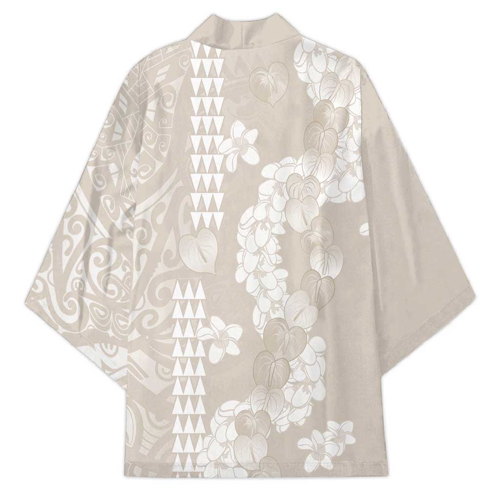 Suede Beige Hawaii Anthurium Plumeria Lei Kimono