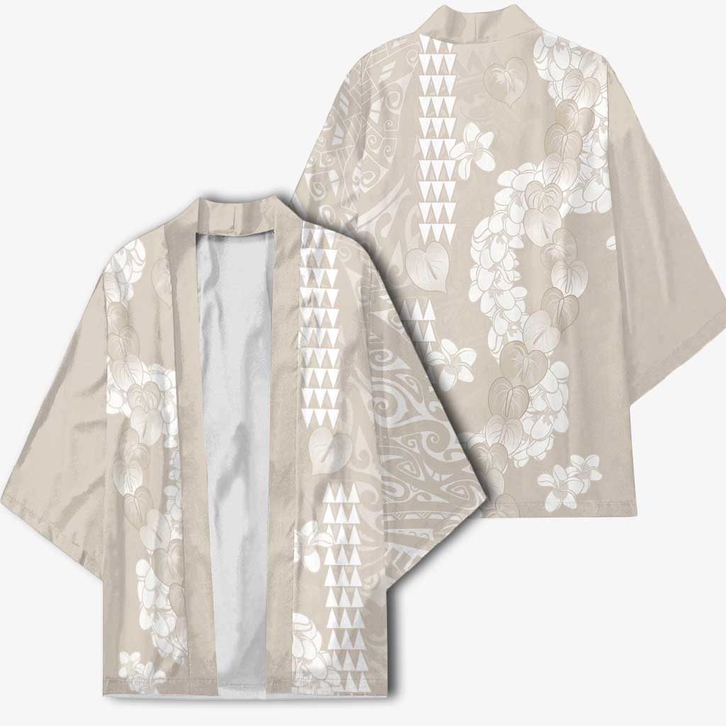 Suede Beige Hawaii Anthurium Plumeria Lei Kimono