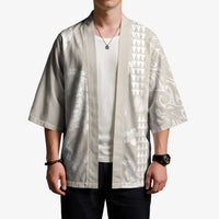 Suede Beige Hawaii Anthurium Plumeria Lei Kimono