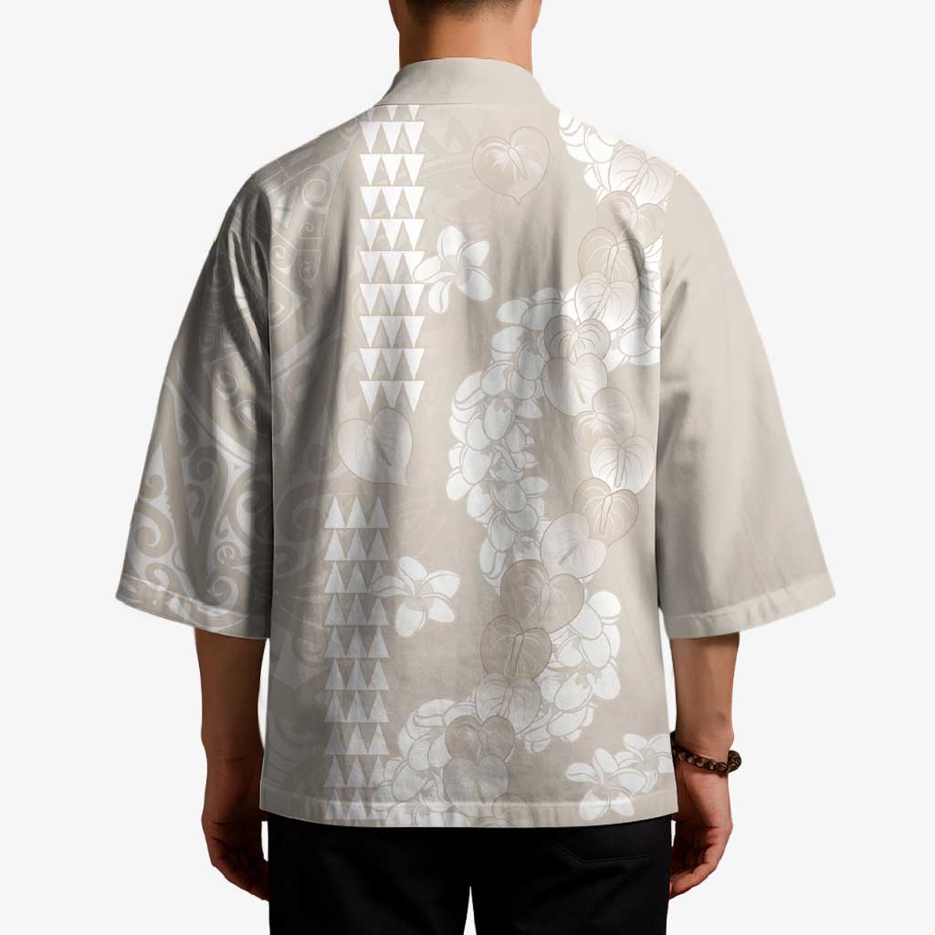 Suede Beige Hawaii Anthurium Plumeria Lei Kimono
