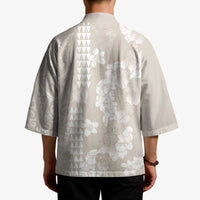 Suede Beige Hawaii Anthurium Plumeria Lei Kimono