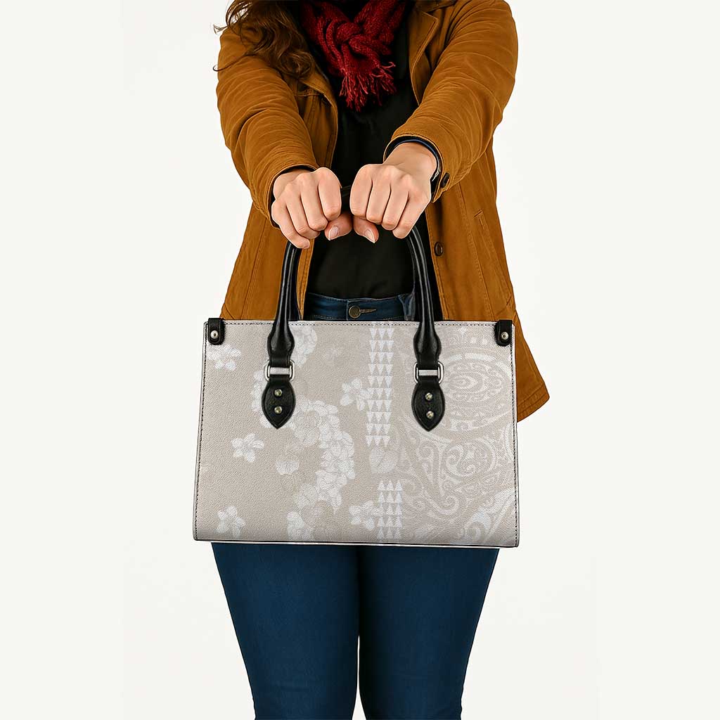 Suede Beige Hawaii Anthurium Plumeria Lei Leather Bag