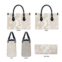 Suede Beige Hawaii Anthurium Plumeria Lei Leather Bag