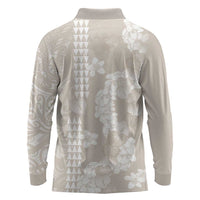 Suede Beige Hawaii Anthurium Plumeria Lei Long Sleeve Polo Shirt