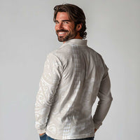 Suede Beige Hawaii Anthurium Plumeria Lei Long Sleeve Polo Shirt
