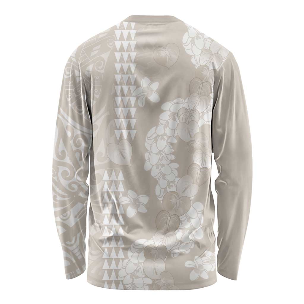 Suede Beige Hawaii Anthurium Plumeria Lei Long Sleeve Shirt