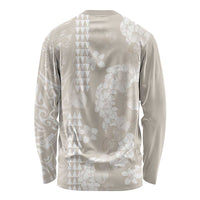 Suede Beige Hawaii Anthurium Plumeria Lei Long Sleeve Shirt